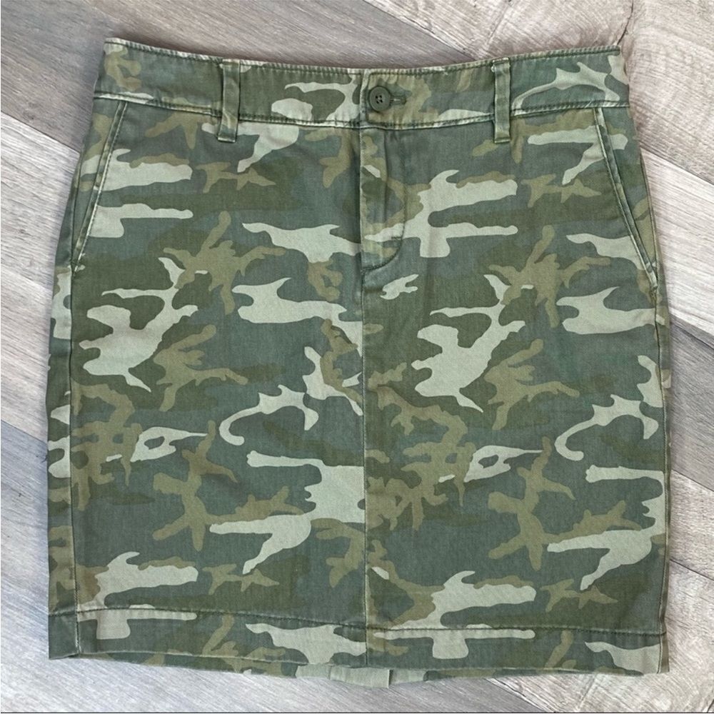 G.H.Bass Camouflage Twill Pencil Skirt Green‎ Size 0 Mini Cotton Chino Granola